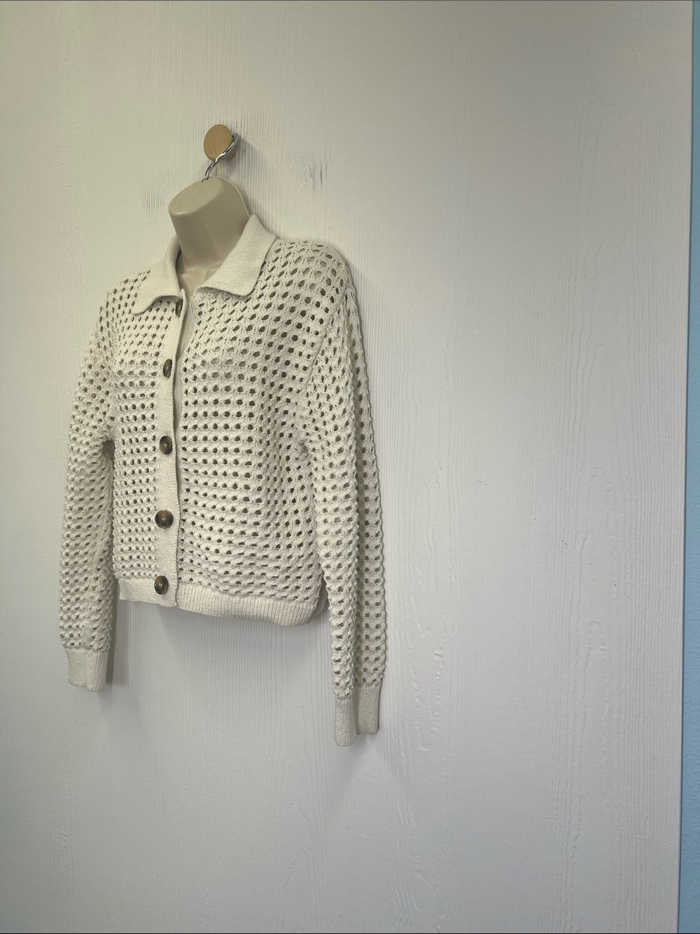 H&M - Cream Ivory Open Knit Button Down Lightweight Long Sleeve Cardigan Size XS - Picture 6 of 11